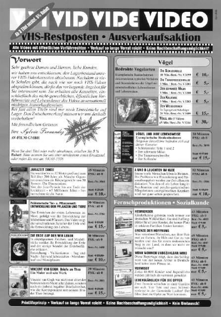 VHS Restpostenliste